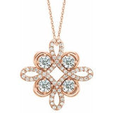 Collier trèfle en or rose 14 carats serti de diamants naturels (0,3 carat au total), 45,7 cm (18 pouces).