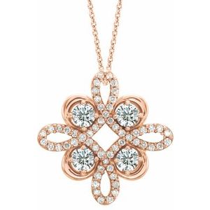 Collier trèfle en or rose 14 carats serti de diamants naturels (0,3 carat au total), 45,7 cm (18 pouces).