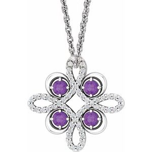 Collier trèfle 18 pouces en or 14 carats, améthyste blanche naturelle et diamants naturels (0,05 carat au total),