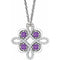 Collier trèfle 18 pouces en or 14 carats, améthyste blanche naturelle et diamants naturels (0,05 carat au total),