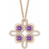 Collier trèfle 18 pouces en or rose 14 carats, améthyste naturelle et diamants naturels (0,05 carat au total), 45,7 cm (18 pouces).