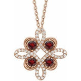 Collier trèfle 18 pouces (45,7 cm) en or rose 14 carats, grenat naturel du Mozambique et diamants naturels (0,25 carat au total)
