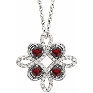 Collier trèfle 18 pouces (45,7 cm) en or 14 carats, grenat naturel blanc du Mozambique et diamants naturels (0,25 carat au total)