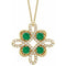 Collier trèfle 18 pouces en or jaune 14 carats, orné d'une émeraude naturelle et de diamants naturels (0,25 carat au total),