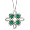 Collier trèfle en platine, émeraude naturelle et diamants naturels (0,25 carat au total), 45,7 cm (18 pouces).