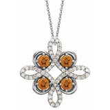 Collier trèfle 18 pouces en or 14 carats, citrine blanche naturelle et diamants naturels (0,1/8 carat au total),