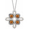 Collier trèfle 18 pouces en or 14 carats, citrine blanche naturelle et diamants naturels (0,1/8 carat au total),
