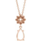 Monture de collier en or rose 14 carats, motif floral poire 8x5 mm, 40-45 cm