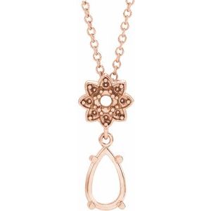 Monture de collier en or rose 14 carats, motif floral poire 8x5 mm, 40-45 cm