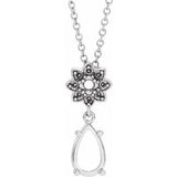 Monture de collier en platine 8x5 mm en forme de poire, motif floral, 40-45 cm