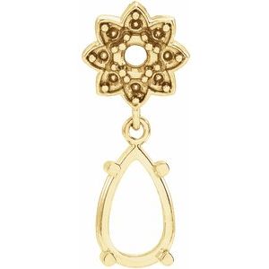 Monture pour pendentif en or jaune 14 carats, forme poire, 8 x 5 mm, motif floral