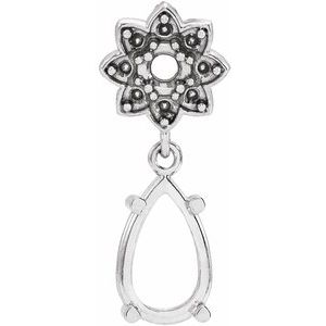 Monture de pendentif en or blanc 14 carats, forme poire, 8 x 5 mm, à motif floral