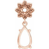 Monture pour pendentif en or rose 14 carats, forme poire, 8 x 5 mm, inspiration florale