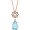 Collier en or rose 14 carats avec aigue-marine naturelle et diamants naturels (0,08 carat au total), 40-45 cm (16-18 pouces).
