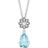 Collier en platine, aigue-marine naturelle et diamants naturels (0,08 carat au total), 40-45 cm
