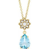 Collier en or 14 carats avec aigue-marine naturelle jaune et diamants naturels (0,08 carat au total), longueur 40-45 cm (16-18 pouces).