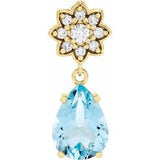 Pendentif floral en or 14 carats orné d'une aigue-marine naturelle et de diamants naturels (0,08 carat au total),