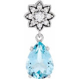 Pendentif floral en or 14 carats orné d'une aigue-marine blanche naturelle et de diamants naturels (0,08 carat au total),