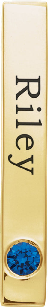 14K Yellow Gold Natural Blue Sapphire Family Engravable Bar Pendant