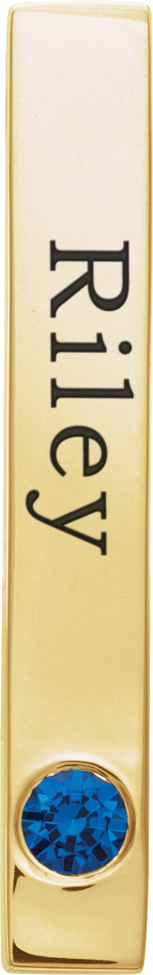 14K Yellow Gold Natural Blue Sapphire Family Engravable Bar Pendant