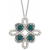 Collier trèfle en platine, alexandrite de laboratoire et diamants (0,26 carat au total), 45,7 cm (18 pouces).