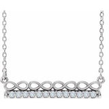 Collier en platine avec diamants naturels (0,25 carat au total) inspiré de l'infini, 40 cm (16 pouces).
