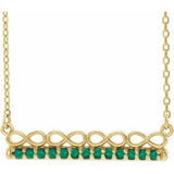 Collier barrette 18 pouces en or jaune 14 carats avec émeraude naturelle et motif infini