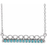 Collier en platine avec zircon bleu naturel et pendentif barrette inspirée de l'infini, 45,7 cm (18 pouces).