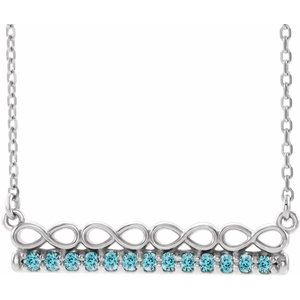 Collier en platine avec zircon bleu naturel et pendentif barrette inspirée de l'infini, 45,7 cm (18 pouces).