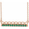 Collier barre 18 pouces en or rose 14 carats avec émeraude naturelle et motif infini