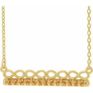 Collier barrette 18 pouces en citrine naturelle jaune 14 carats, inspiré de l'infini