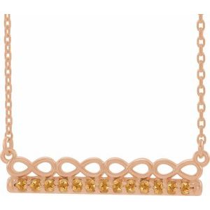 Collier barrette 16 pouces en or rose 14 carats avec citrine naturelle et motif infini