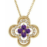 Collier trèfle 18 pouces (45,7 cm) en or 14 carats, améthyste jaune naturelle et diamants naturels (0,08 carat au total).