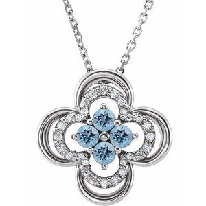 Collier trèfle en or 14 carats, aigue-marine blanche naturelle et diamants naturels (0,08 carat au total), 45,7 cm (18 pouces).