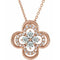 Collier trèfle en or rose 14 carats serti de diamants naturels (0,3 carat au total), 45,7 cm (18 pouces).