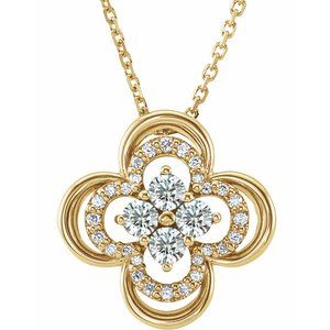 Collier trèfle en or jaune 14 carats serti de diamants naturels (0,3 carat au total), 45,7 cm (18 pouces).