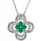 Collier trèfle 18 pouces en or 14 carats, orné d'une émeraude blanche naturelle et de diamants naturels (0,10 carat au total).