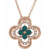 Collier trèfle 18 pouces en or rose 14 carats avec alexandrite naturelle et diamants naturels (0,08 carat au total), 45,7 cm (18 pouces).