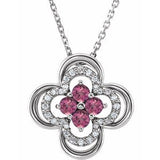 Collier trèfle 18 pouces en or blanc 14 carats, tourmaline rose naturelle et diamants naturels (0,08 carat au total), 45,7 cm (18 pouces).