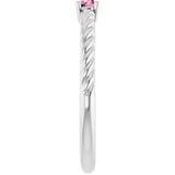 Bague solitaire en argent sterling et tourmaline rose naturelle de 3 mm, style corde