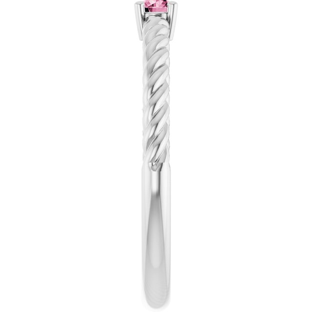 Bague solitaire en argent sterling et tourmaline rose naturelle de 3 mm, style corde
