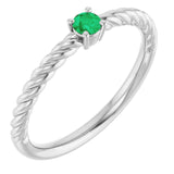 Bague solitaire en platine avec émeraude de laboratoire de 3 mm et corde