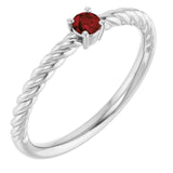Bague solitaire corde en grenat naturel du Mozambique de 3 mm, or blanc 14 carats.
