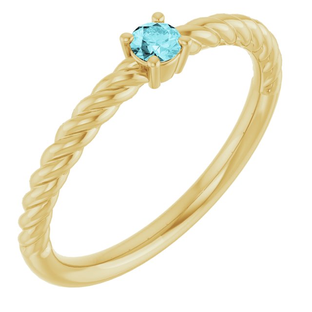 Bague solitaire corde en or jaune 14 carats avec zircon bleu naturel de 3 mm
