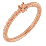 Bague solitaire ronde en or rose 14 carats de 3 mm avec monture corde