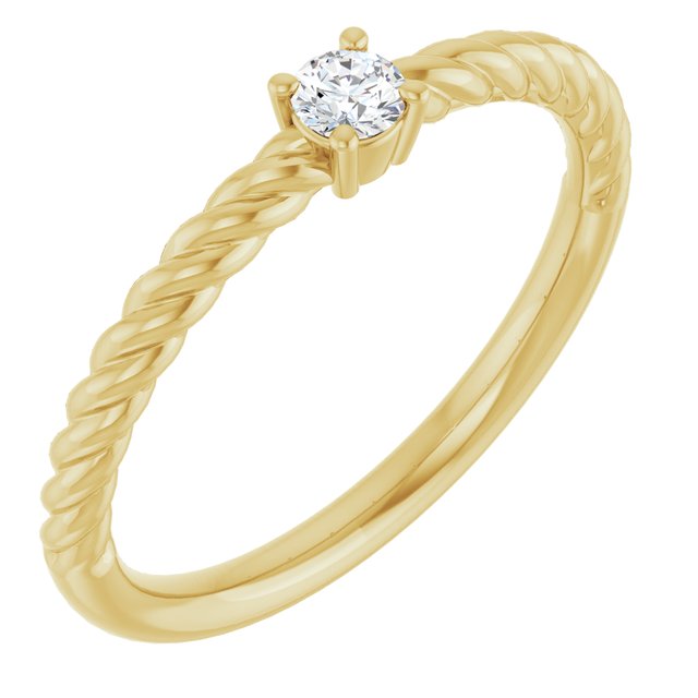 Bague solitaire en or jaune 14 carats avec saphir blanc naturel de 3 mm et monture corde