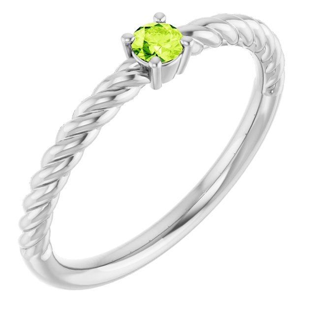 Bague solitaire en argent sterling avec péridot naturel de 3 mm et cordon.
