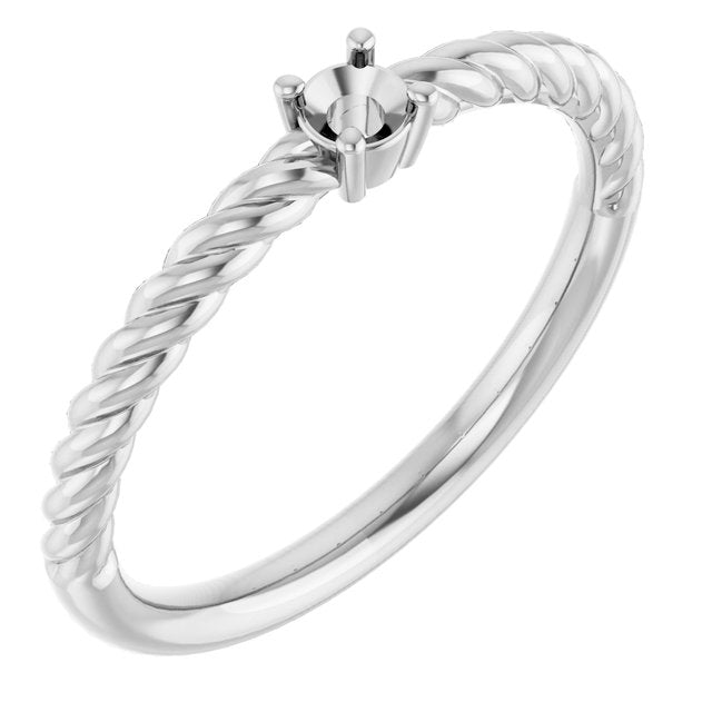 Bague solitaire ronde en or blanc 14 carats de 3 mm avec monture corde