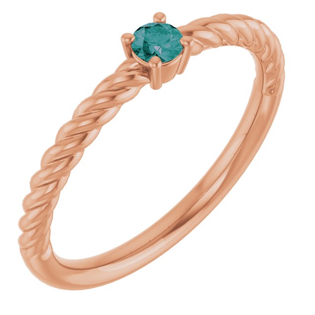 Bague solitaire corde en or rose 14 carats avec alexandrite de laboratoire de 3 mm
