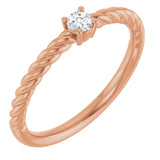 Bague solitaire en or rose 14 carats avec saphir blanc naturel de 3 mm et monture corde